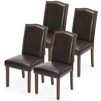 Set of 4 Modern PU Leather Dining Chairs Wooden Padded Seat Durable Comfortable