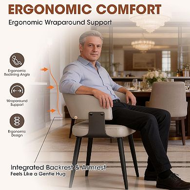 Modern Dining Chairs Set of 2 Upholstered Faux Leather Ergonomic Curved Open Metal Legs Easy