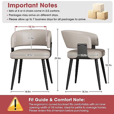 Modern Dining Chairs Set of 2 Upholstered Faux Leather Ergonomic Curved Open Metal Legs Easy
