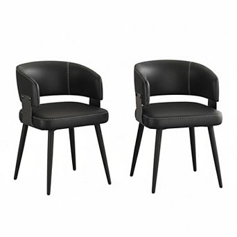 Modern Dining Chairs Set of 2 Upholstered Faux Leather Ergonomic Curved Open Metal Legs Easy