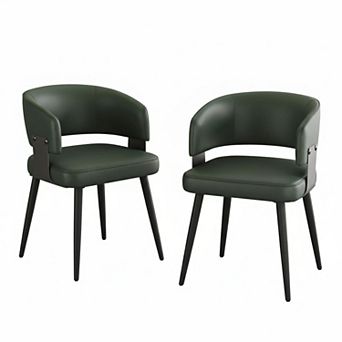 Modern Dining Chairs Set of 2 Upholstered Faux Leather Ergonomic Curved Open Metal Legs Easy