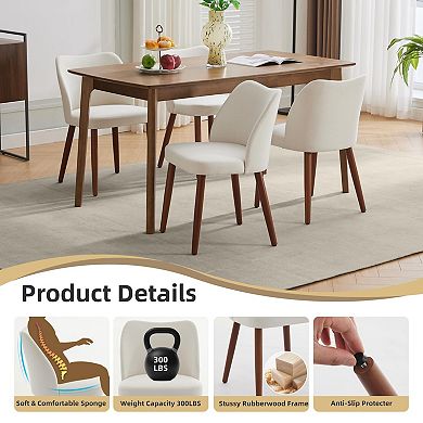Linen Dining Chair Set Of 4 Upholstered Wood Wing Backrest Thick Cushions Leveling Feet Kitchen