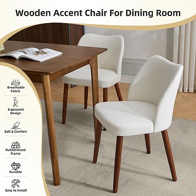 Linen Dining Chair Set Of 4 Upholstered Wood Wing Backrest Thick Cushions Leveling Feet Kitchen