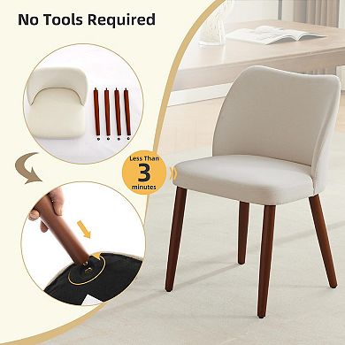 Linen Dining Chair Set Of 4 Upholstered Wood Wing Backrest Thick Cushions Leveling Feet Kitchen