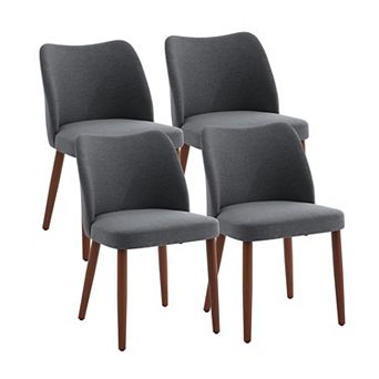 Linen Dining Chair Set Of 4 Upholstered Wood Wing Backrest Thick Cushions Leveling Feet Kitchen