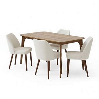 Linen Dining Chair Set Of 4 Upholstered Wood Wing Backrest Thick Cushions Leveling Feet Kitchen