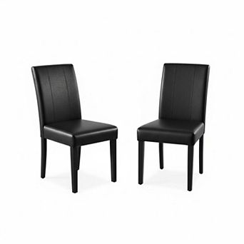 Set of 4 Faux Leather Dining Chairs Upholstered Parsons with Solid Wood