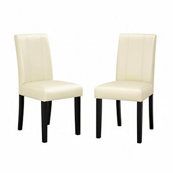 Set of 4 Faux Leather Dining Chairs Upholstered Parsons with Solid Wood