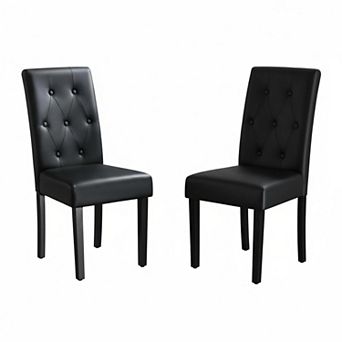 Set of 2 Upholstered Dining Chairs Pu Leather Button Tufted Adjustable Wood Ergonomic Durable