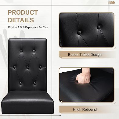 Set of 2 Upholstered Dining Chairs Pu Leather Button Tufted Adjustable Wood Ergonomic Durable