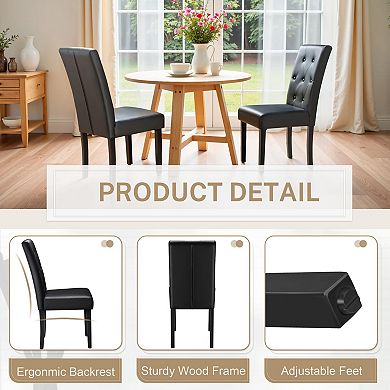 Set of 2 Upholstered Dining Chairs Pu Leather Button Tufted Adjustable Wood Ergonomic Durable