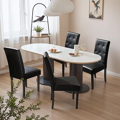 Set of 2 Upholstered Dining Chairs Pu Leather Button Tufted Adjustable Wood Ergonomic Durable