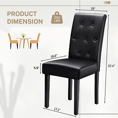 Set of 2 Upholstered Dining Chairs Pu Leather Button Tufted Adjustable Wood Ergonomic Durable