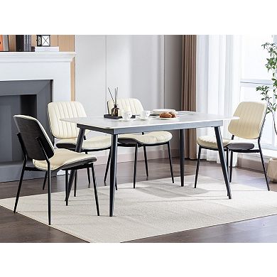 Set Of 2 Mid Century Modern Dining Chairs PU Leather Walnut Bentwood Metal Frame