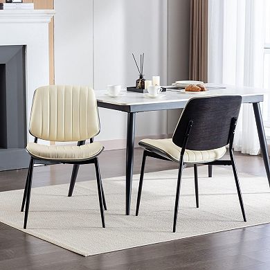 Set Of 2 Mid Century Modern Dining Chairs PU Leather Walnut Bentwood Metal Frame