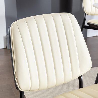 Set Of 2 Mid Century Modern Dining Chairs PU Leather Walnut Bentwood Metal Frame