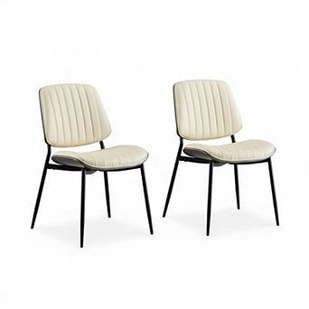 Set Of 2 Mid Century Modern Dining Chairs PU Leather Walnut Bentwood Metal Frame