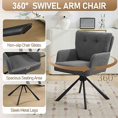 Fabric Dining Chair Modern Upholstered Swivel Accent Armchair Mid Back No Wheels Multi Use