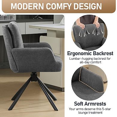 Fabric Dining Chair Modern Upholstered Swivel Accent Armchair Mid Back No Wheels Multi Use