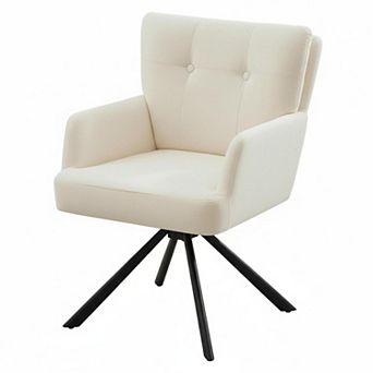 Fabric Dining Chair Modern Upholstered Swivel Accent Armchair Mid Back No Wheels Multi Use