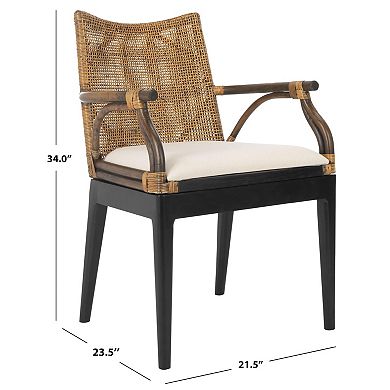 Tropical Rattan Arm Chair Solid Wood Cotton Cushion Living Dining Room Seating