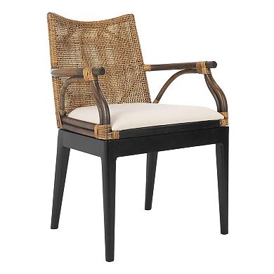 Tropical Rattan Arm Chair Solid Wood Cotton Cushion Living Dining Room Seating