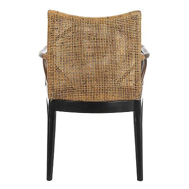Tropical Rattan Arm Chair Solid Wood Cotton Cushion Living Dining Room Seating