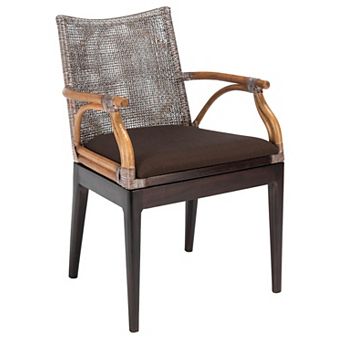 Tropical Rattan Arm Chair Solid Wood Cotton Cushion Living Dining Room Seating