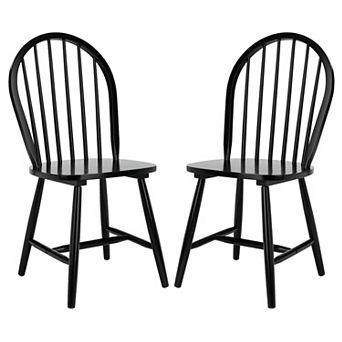 Set of 2 Black Windsor Farmhouse Dining Chairs Solid Wood Spindle Back