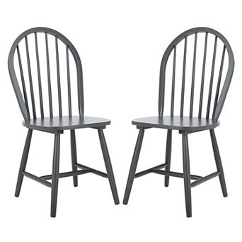 Set of 2 Black Windsor Farmhouse Dining Chairs Solid Wood Spindle Back