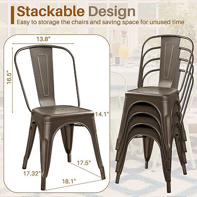 Metal Dining Chairs Indoor Outdoor Stackable Classic Bistro Cafe Set Of 4
