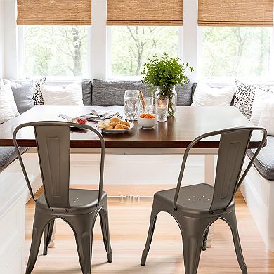 Metal Dining Chairs Indoor Outdoor Stackable Classic Bistro Cafe Set Of 4