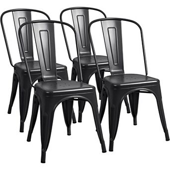 Metal Dining Chairs Indoor Outdoor Stackable Classic Bistro Cafe Set Of 4