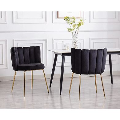 Dining Chairs Set Of 2 Modern Accent Chair Petal Back Metal Legs Upholstered Comfy