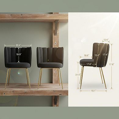 Dining Chairs Set Of 2 Modern Accent Chair Petal Back Metal Legs Upholstered Comfy