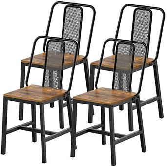 Set of 4 Dining Chairs Ergonomic Rustic Brown Black Industrial Steel Particleboard Easy Assemble