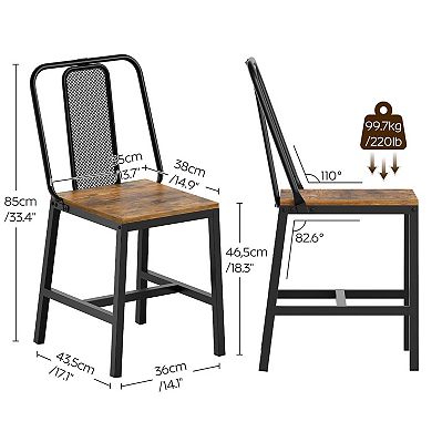 Set of 4 Dining Chairs Ergonomic Rustic Brown Black Industrial Steel Particleboard Easy Assemble