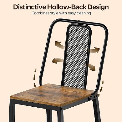 Set of 4 Dining Chairs Ergonomic Rustic Brown Black Industrial Steel Particleboard Easy Assemble