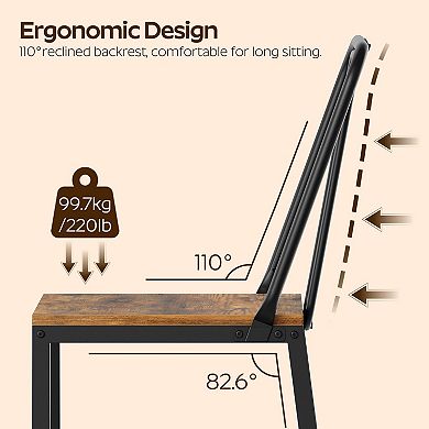 Set of 4 Dining Chairs Ergonomic Rustic Brown Black Industrial Steel Particleboard Easy Assemble