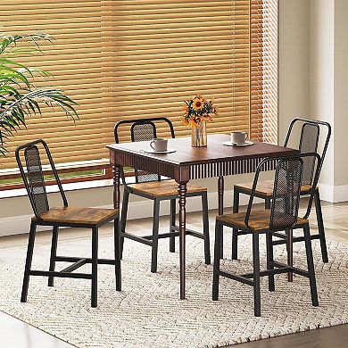 Set of 4 Dining Chairs Ergonomic Rustic Brown Black Industrial Steel Particleboard Easy Assemble