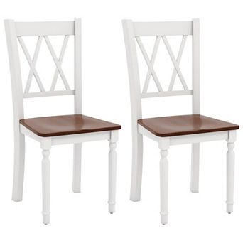 Dining Room Chairs Set Of 2 White Wooden Farmhouse Heavy Duty Armless High Back Rubber Wood Seat
