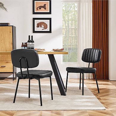 Dining Chairs Upholstered Mid Century Modern Faux Leather Metal Ergonomic Kitchen Home Office