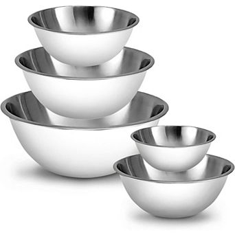 5 pc Stainless Steel Mixing Bowl Set Meal Prep Food Storage Nesting Dishwasher Safe