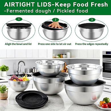 25pc Stainless Steel Mixing Tools 5 Sizes Lids Measuring Cups Spoons Baking Prep Nesting