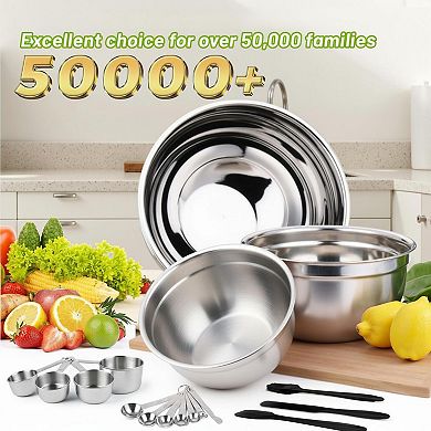 25pc Stainless Steel Mixing Tools 5 Sizes Lids Measuring Cups Spoons Baking Prep Nesting