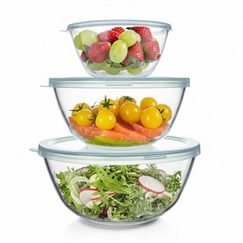 Glass Mixing Bowls Set with Lids 3 Sizes Nesting Dishwasher Safe Oven Microwave Safe