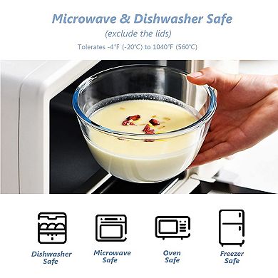 Glass Mixing Bowls Set with Lids 3 Sizes Nesting Dishwasher Safe Oven Microwave Safe