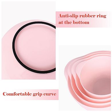 Nesting Plastic Mixing Bowl Set 4 Piece With Pour Spouts Food Safe Stackable Non-Sticky Anti-Slip