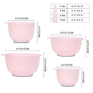 Nesting Plastic Mixing Bowl Set 4 Piece With Pour Spouts Food Safe Stackable Non-Sticky Anti-Slip