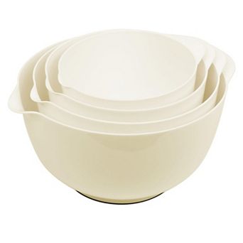 Nesting Plastic Mixing Bowl Set 4 pc With Pour Spouts Food Safe Stackable Non-Sticky Anti-Slip